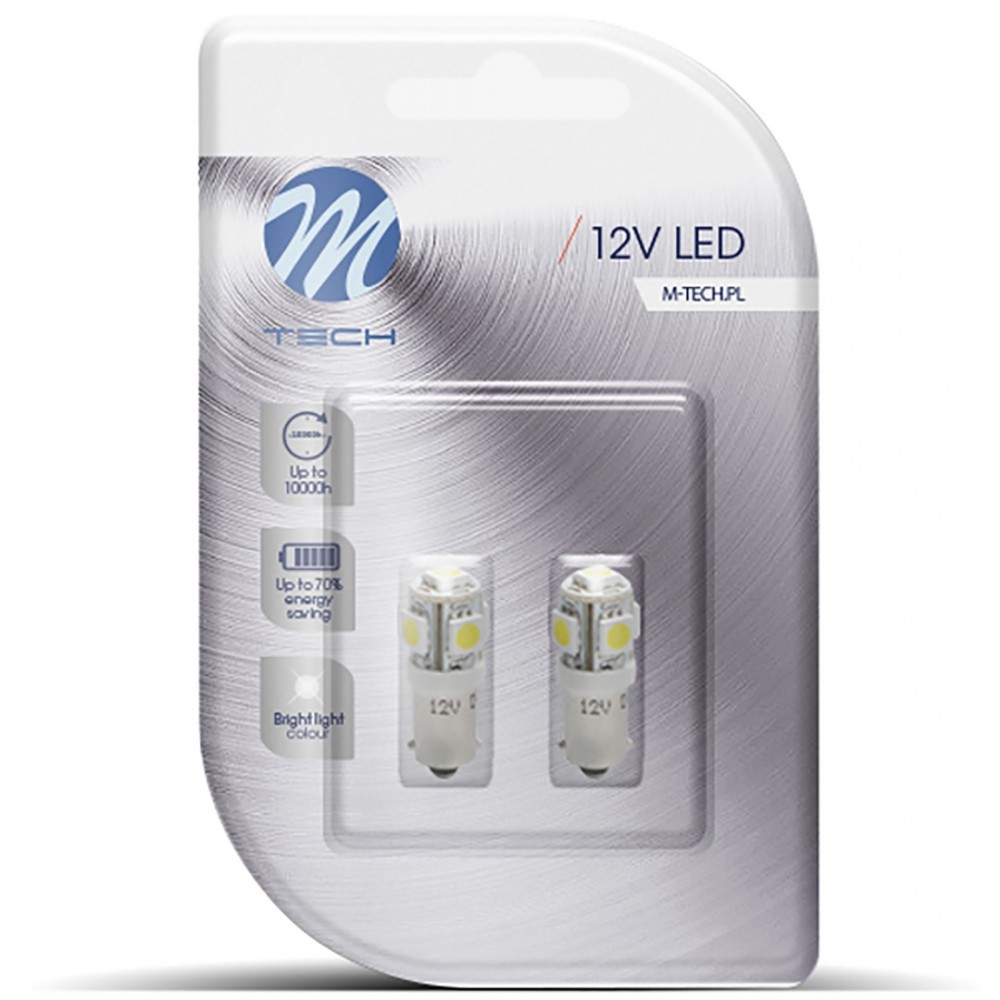 T4W 12V 1,2W BA9s (ΜΙΝΙΟΝ) LED 5xSMD5050 ΛΕΥΚΟ BLISTER 2ΤΕΜ. M-TECH - LB057W/MT T4W 12V 1,2W BA9s (ΜΙΝΙΟΝ) LED 5xSMD5050 ΛΕΥΚΟ BLISTER 2ΤΕΜ. M-TECH