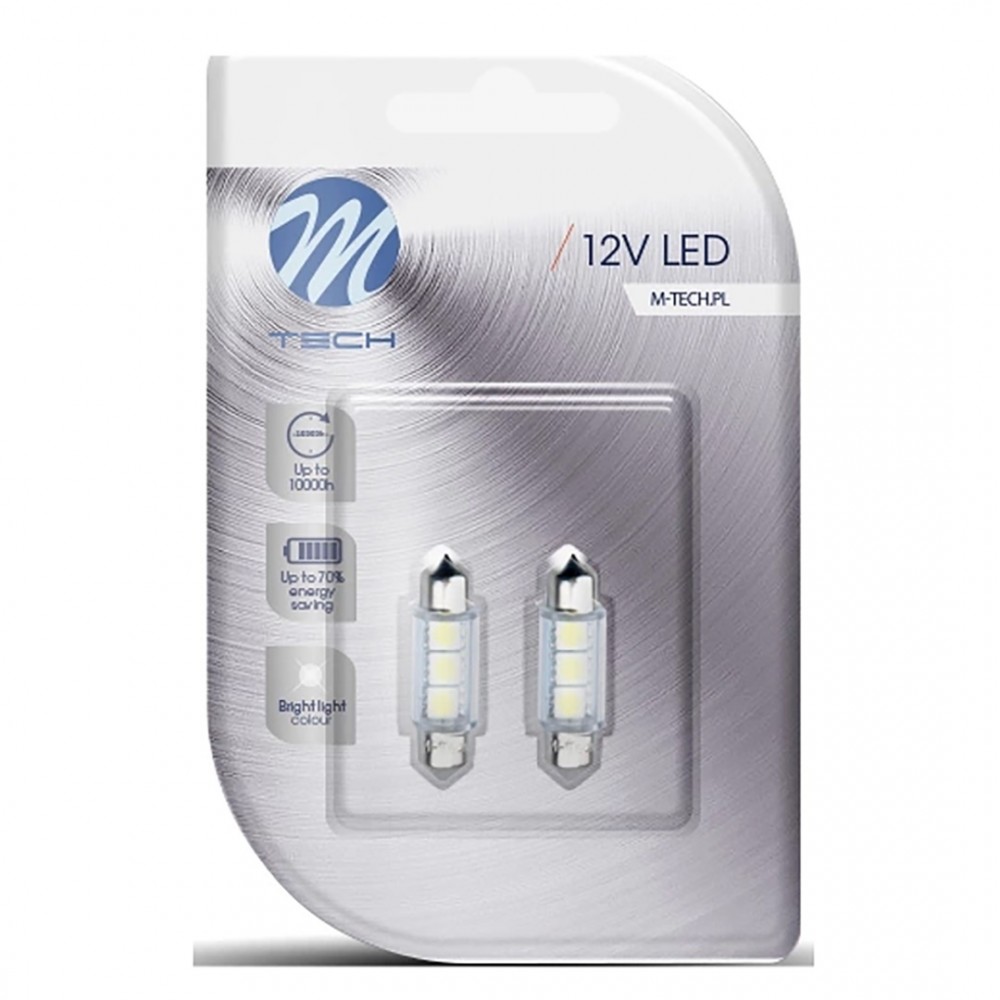 ΛΑΜΠΑΚΙΑ ΠΛΑΦΟΝΙΕΡΑΣ C5W 12V 36mm LED3xSMD5050 ΛΕΥΚΟ BLISTER 2ΤΕΜ. M-TECH - LB073W/MT ΛΑΜΠΑΚΙΑ ΠΛΑΦΟΝΙΕΡΑΣ C5W 12V 36mm LED3xSMD5050 ΛΕΥΚΟ BLISTER 2ΤΕΜ. M-TECH