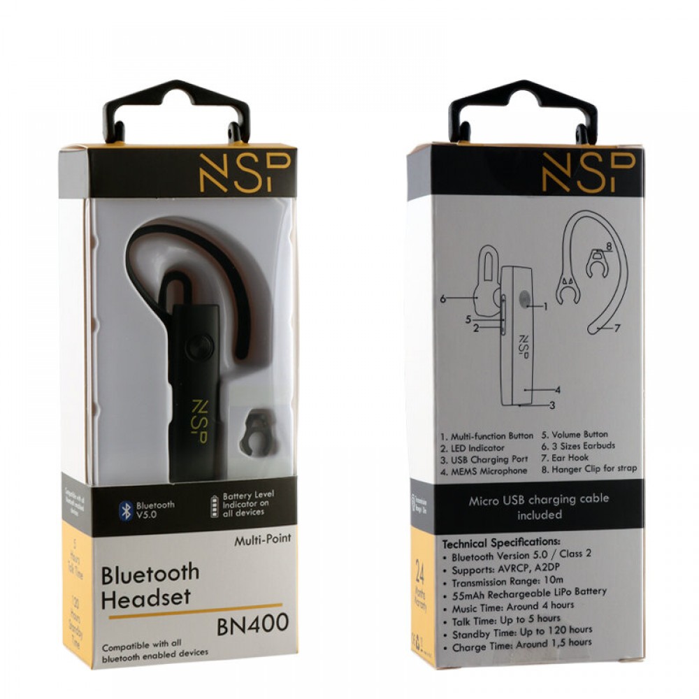 NSP BN400 Bluetooth v5.0 hands free multipoint με κλιπ για κορδόνι - BN400 NSP BN400 Bluetooth v5.0 hands free multipoint με κλιπ για κορδόνι - BN400