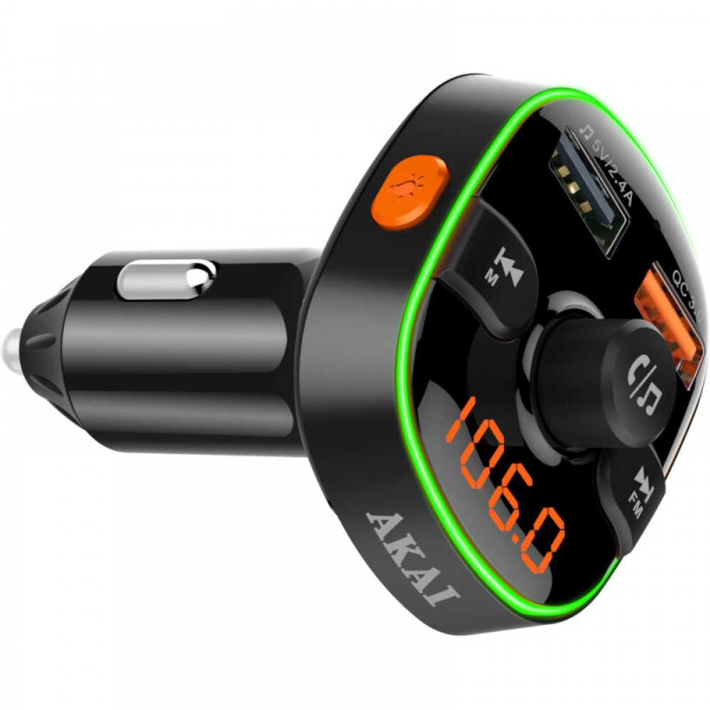 Akai FMT-52BT FM transmitter με LED, Hands Free, φορτιστή αυτοκινήτου, Bluetooth, micro SD, και 2 USB - FMT-52BT Akai FMT-52BT FM transmitter με LED, Hands Free, φορτιστή αυτοκινήτου, Bluetooth, micro SD, και 2 USB - FMT-52BT