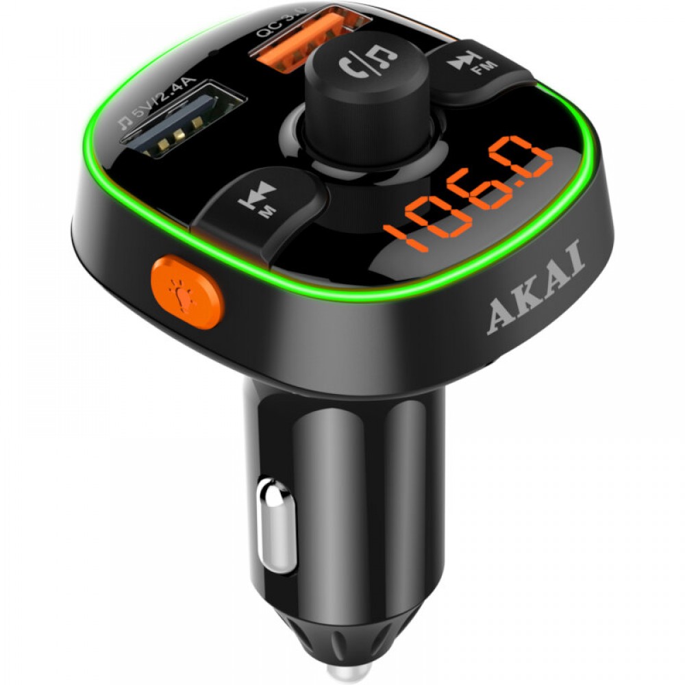 Akai FMT-52BT FM transmitter με LED, Hands Free, φορτιστή αυτοκινήτου, Bluetooth, micro SD, και 2 USB - FMT-52BT Akai FMT-52BT FM transmitter με LED, Hands Free, φορτιστή αυτοκινήτου, Bluetooth, micro SD, και 2 USB - FMT-52BT