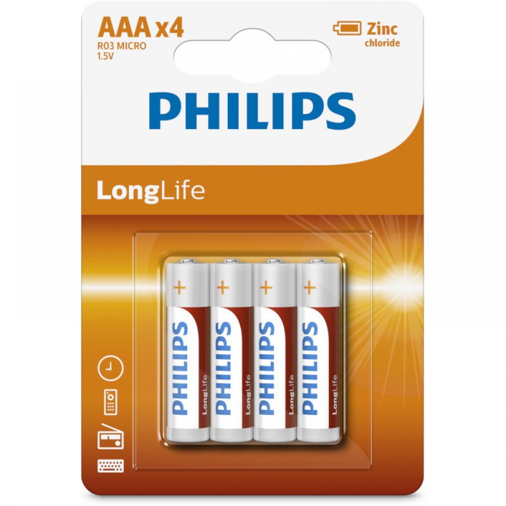 Philips R03L4B/GRS Μπαταρίες μεγάλης διάρκειας ζωής Zinc-Chloride 4 τμχ AAA - R03L4B/GRS Philips R03L4B/GRS Μπαταρίες μεγάλης διάρκειας ζωής Zinc-Chloride 4 τμχ AAA - R03L4B/GRS