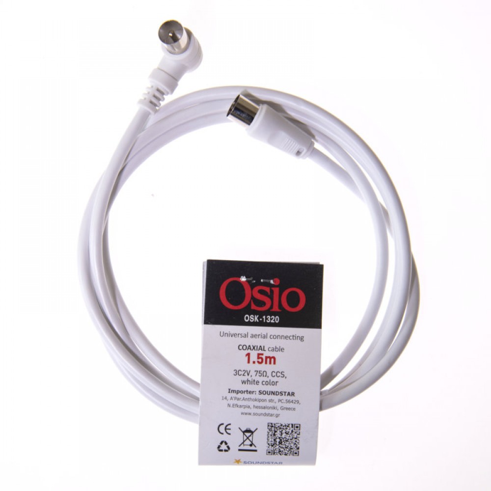 Osio OSK-1320 Ομοξονικό καλώδιο κεραίας γωνιακό αρσενικό σε θηλυκό 1.5 m 75 Ω - OSK-1320 Osio OSK-1320 Ομοξονικό καλώδιο κεραίας γωνιακό αρσενικό σε θηλυκό 1.5 m 75 Ω - OSK-1320