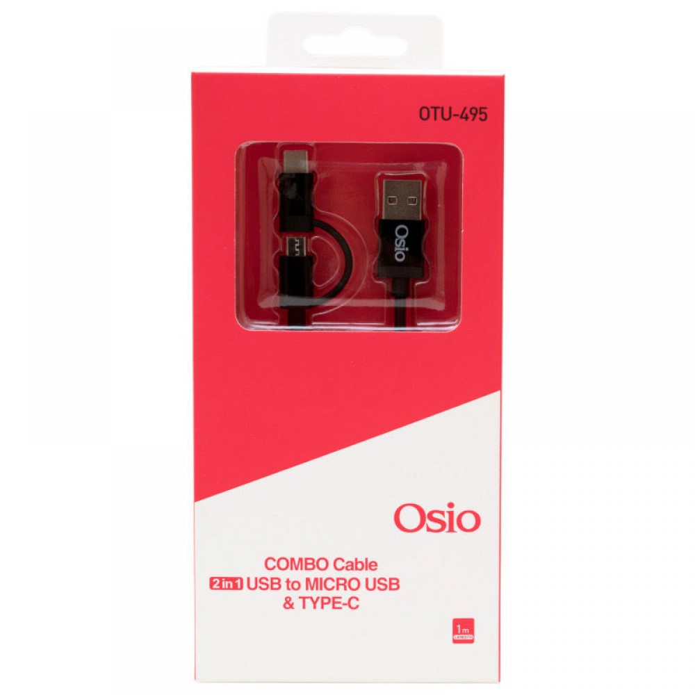 Osio OTU-495B Καλώδιο USB σε micro USB & USB TYPE C με αντάπτορα – 1 m - OTU-495B Osio OTU-495B Καλώδιο USB σε micro USB & USB TYPE C με αντάπτορα – 1 m - OTU-495B