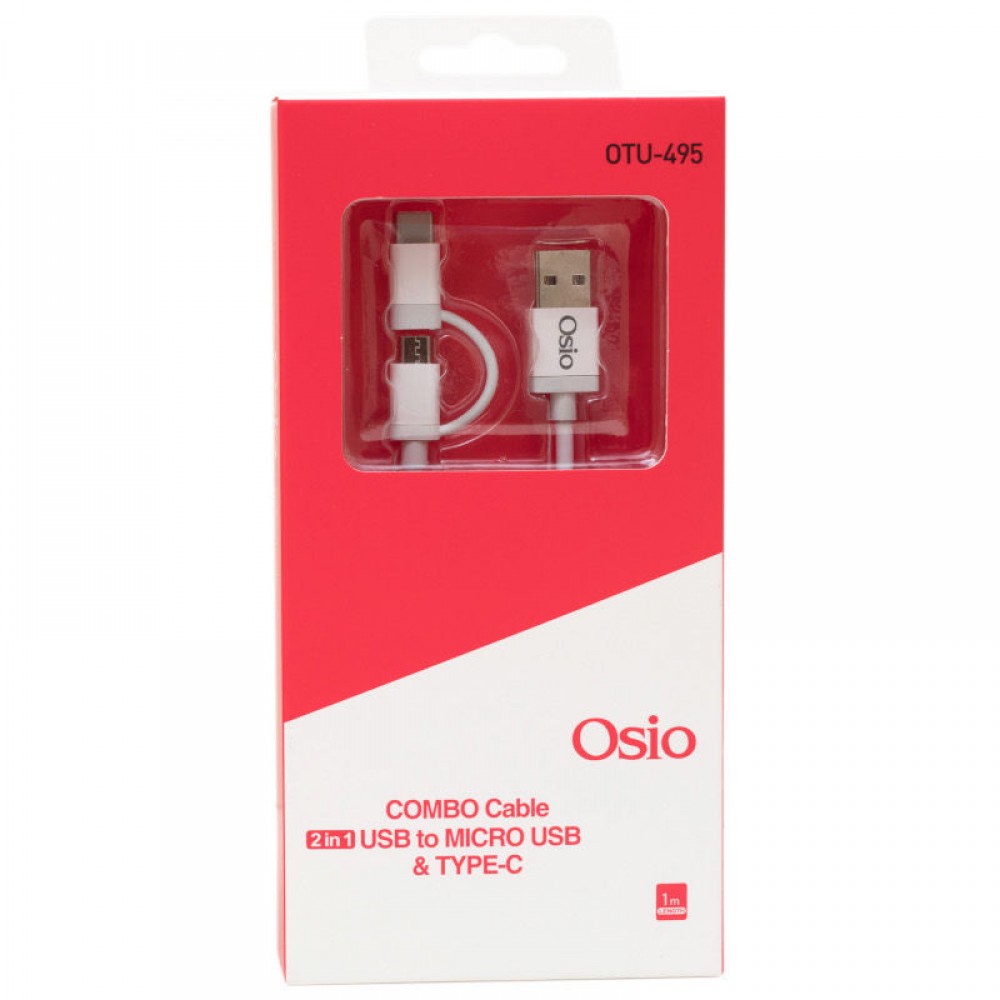 Osio OTU-495W Καλώδιο USB σε micro USB & USB TYPE C με αντάπτορα – 1 m - OTU-495W Osio OTU-495W Καλώδιο USB σε micro USB & USB TYPE C με αντάπτορα – 1 m - OTU-495W