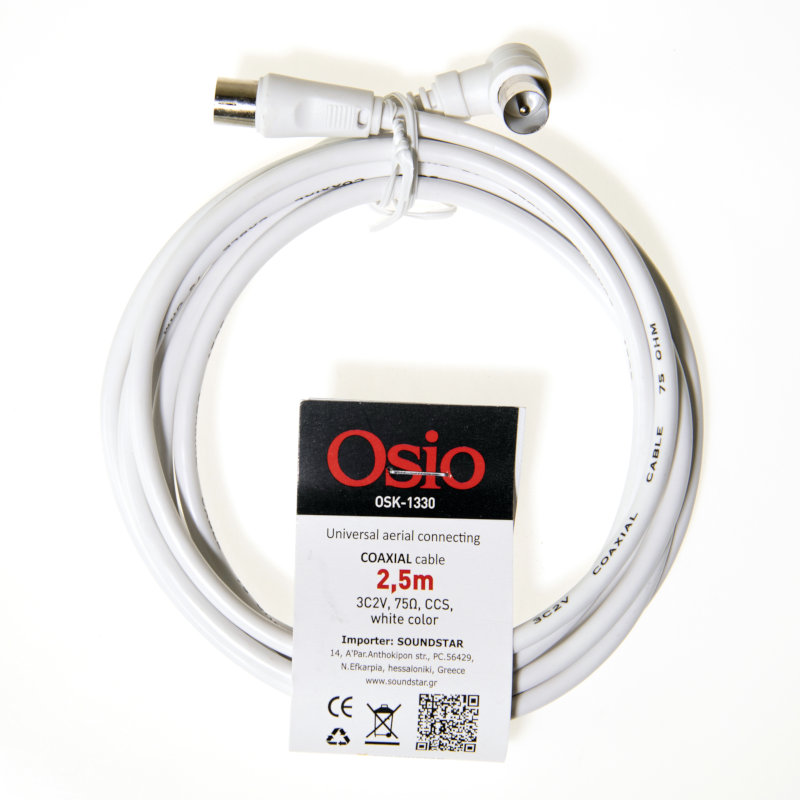 Osio OSK-1330 Ομοαξονικό καλώδιο κεραίας γωνιακό αρσενικό σε θηλυκό 2.5 m 75 Ω