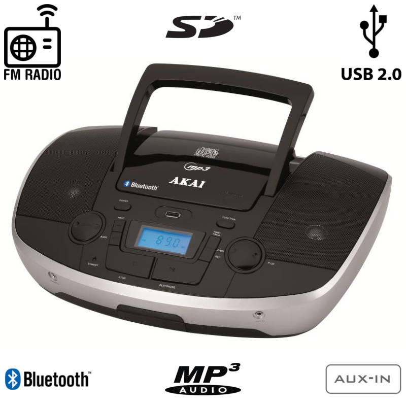 Akai APRC-108 Φορητό HiFi με Bluetooth, CD, USB για φόρτιση συσκευών, κάρτα SD και Aux-In