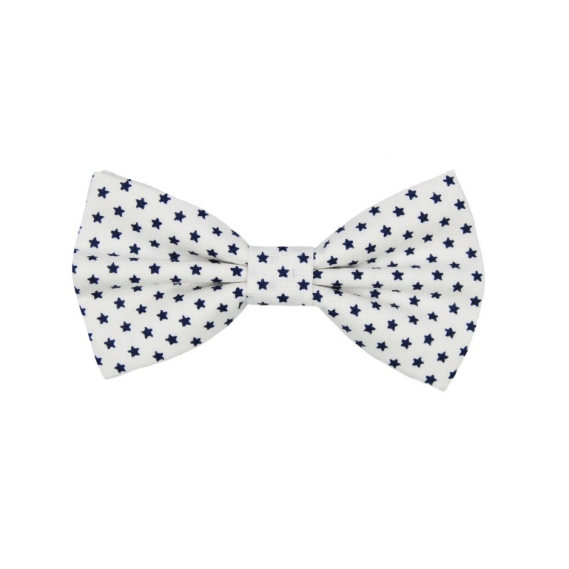 Χειροποίητο Παιδικό Παπιγιόν Λευκό Με Blue Navy Αστέρια 2 Έως 6 Χρονών