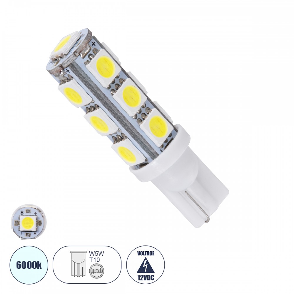 Λαμπτήρας LED T10 με 13 SMD 5050 Ψυχρό Λευκό GloboStar 03040 - 03040 Λαμπτήρας LED T10 με 13 SMD 5050 Ψυχρό Λευκό GloboStar 03040