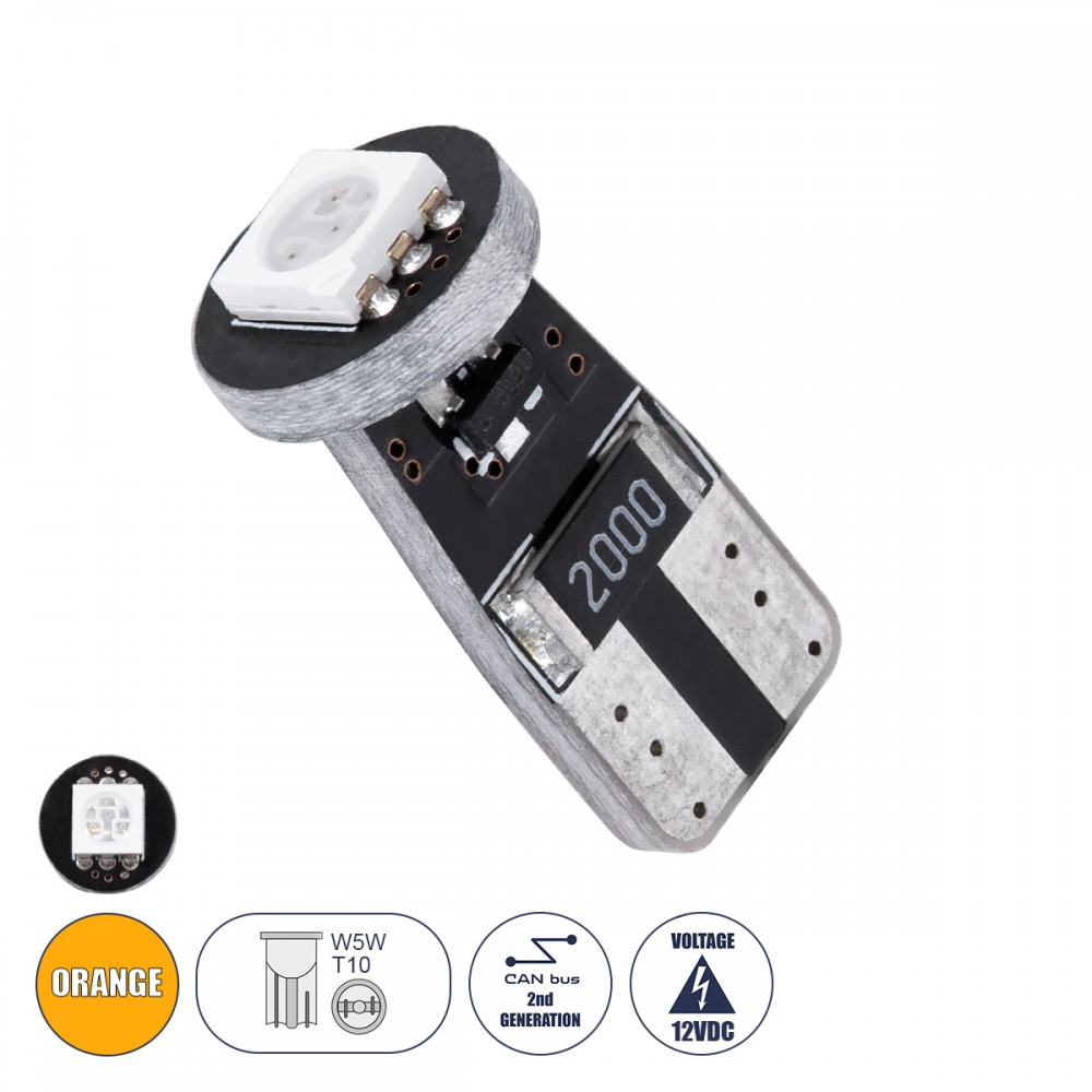 Λαμπτήρας LED T10 Can Bus με 1 SMD 5050 Πορτοκαλί GloboStar 95650 - 95650 Λαμπτήρας LED T10 Can Bus με 1 SMD 5050 Πορτοκαλί GloboStar 95650