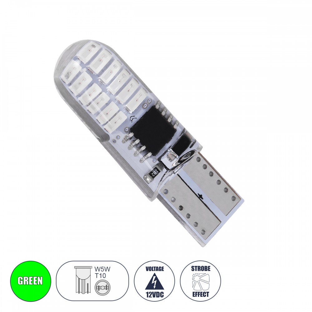 Λαμπτήρας T10 24 SMD Σιλικόνης Πράσινο Strobe GloboStar 08343 - 08343 Λαμπτήρας T10 24 SMD Σιλικόνης Πράσινο Strobe GloboStar 08343