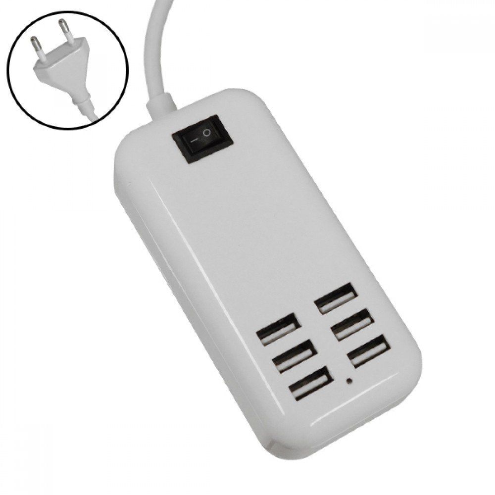 Φορτιστής USB 6 Θέσεων με ON / OFF Διακόπτη 4A 20 Watt 5V DC Λευκός GloboStar 69998 - 69998 Φορτιστής USB 6 Θέσεων με ON / OFF Διακόπτη 4A 20 Watt 5V DC Λευκός GloboStar 69998
