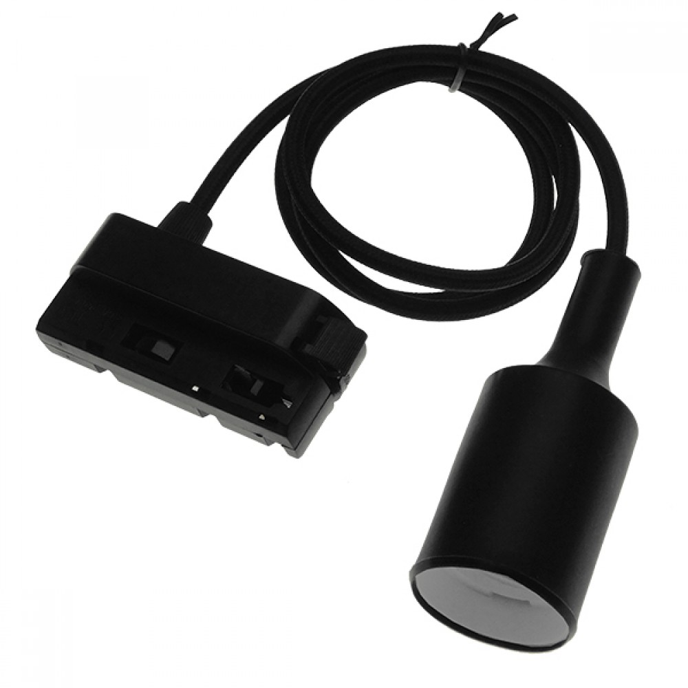 Διφασικός Connector 3 Καλωδίων με 1 Μέτρο Υφασμάτινο Καλώδιο και Ντουί E27 για Μαύρη Ράγα Οροφής GloboStar 93127 - 93127 Διφασικός Connector 3 Καλωδίων με 1 Μέτρο Υφασμάτινο Καλώδιο και Ντουί E27 για Μαύρη Ράγα Οροφής GloboStar 93127