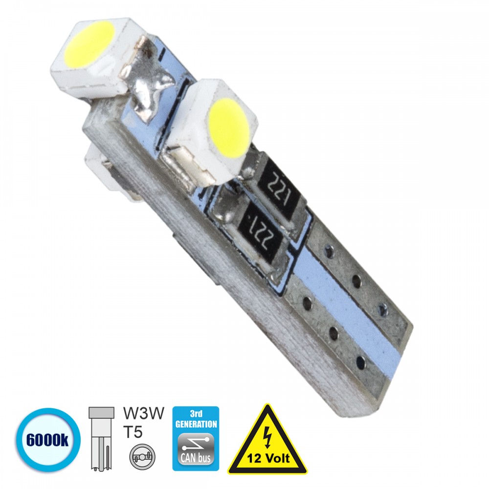 GloboStar® 81029 Λάμπα Αυτοκινήτου T5 3rd Generation Can-Bus LED 3 SMD 1210 0.6W 120lm 360° DC 12V IP20 Ψυχρό Λευκό 6000K - 81029 Λαμπτήρας LED Τ5 με 3 SMD 1210 Ψυχρό Λευκό 6000k GloboStar 81029