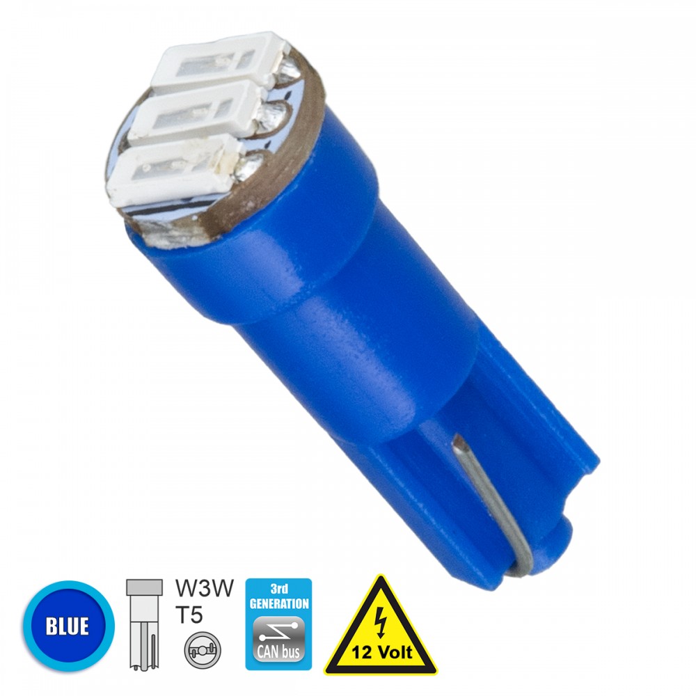 GloboStar® 81040 Λάμπα Αυτοκίνητου T5 3rd Generation Can-Bus LED 3 SMD 4014 0.6W 90lm 120° DC 12V IP20 Μπλε - 81040 Λαμπτήρας LED T5 3 SMD 4014 Μπλε GloboStar 81040