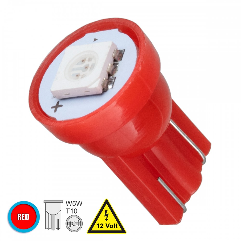 GloboStar® 81045 Λάμπα Αυτοκινήτου T10 W5W LED 1 SMD 5050 0.8W 96lm 120° DC 12V IP20 Κόκκινο - 81045 Λαμπτήρας LED T10 με 1 SMD 5050 Κόκκινο GloboStar 81045
