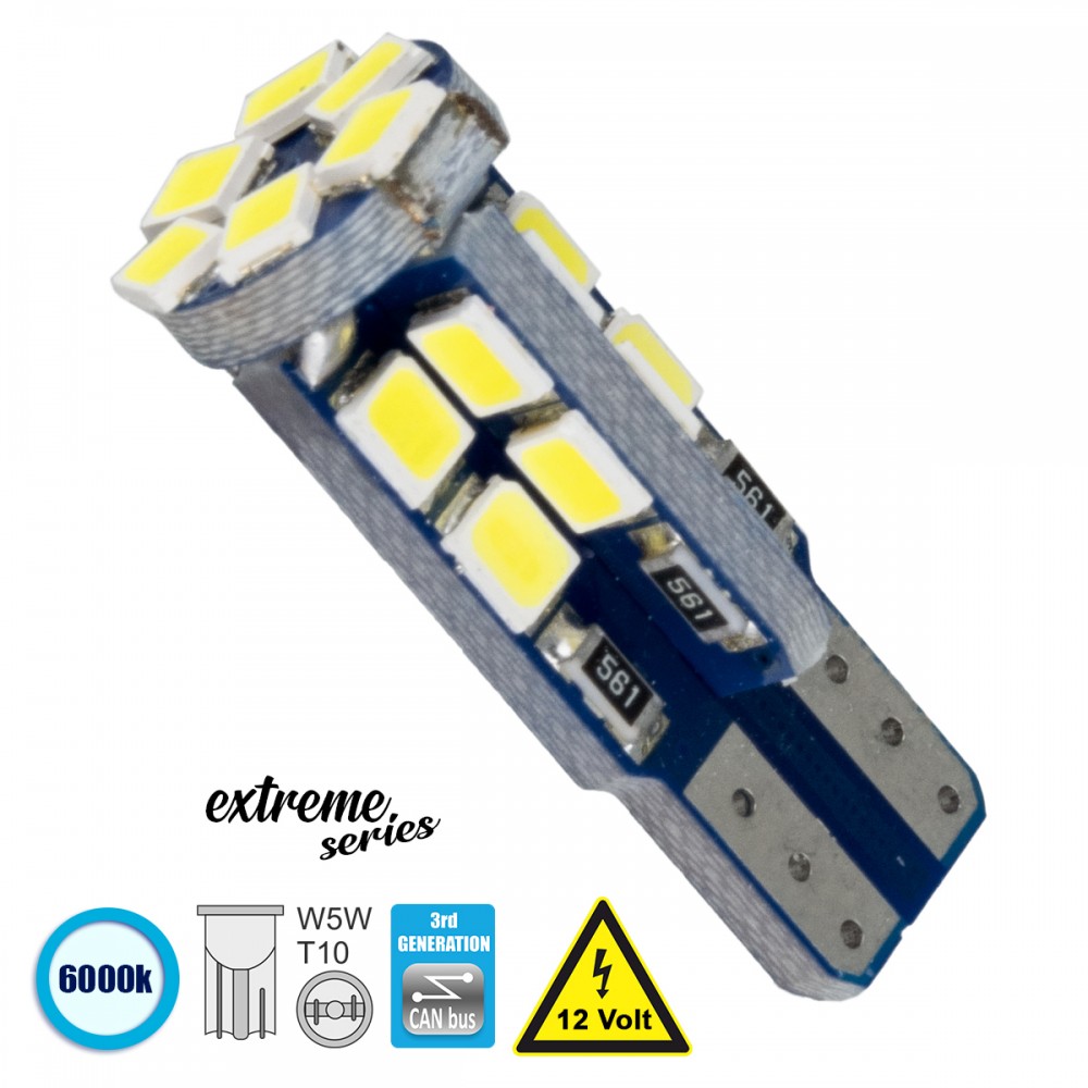 GloboStar® 81103 Λάμπα Αυτοκίνητου T10 W5W 3rd Generation Can-Bus Extreme Series LED 22 SMD 2835 4W 600lm 360° DC 12V IP20 Ψυχρό Λευκό 6000K - 81103 Λαμπτήρας LED T10 12v Can Bus με 22 SMD 2835 Ψυχρό Λευκό 6000k GloboStar 81103