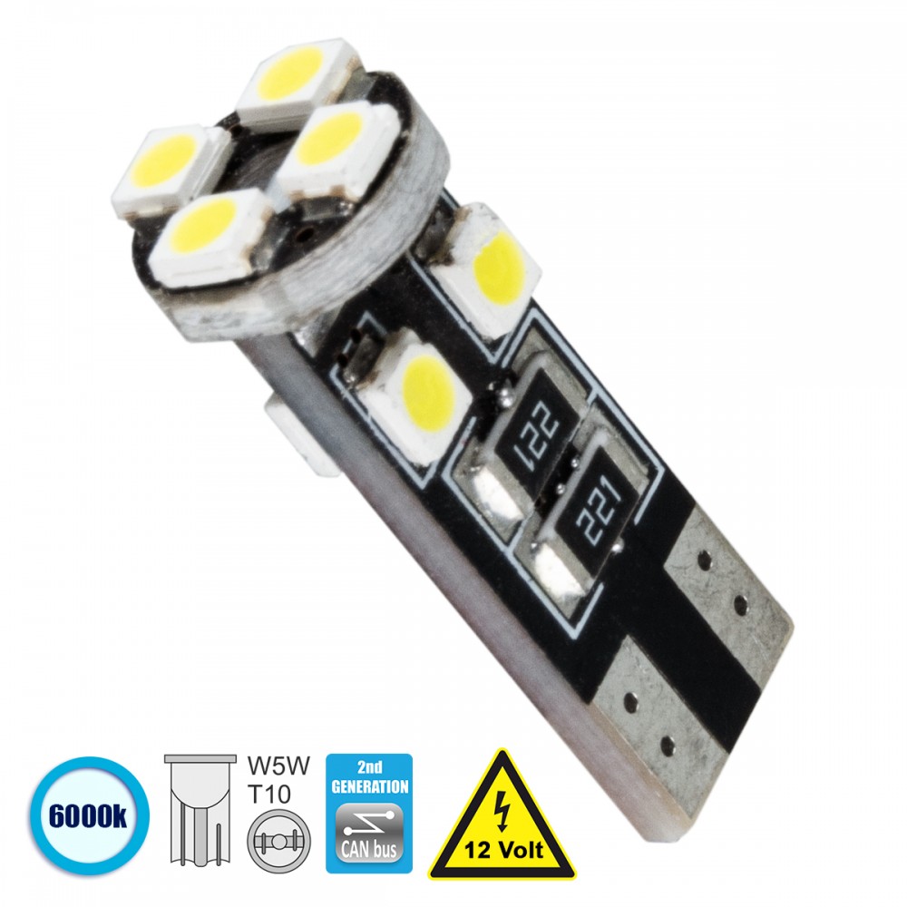 GloboStar® 81119 Λάμπα Αυτοκίνητου T10 W5W 2rd Generation Can-Bus Series LED 8 SMD 1210 2.6W 390lm 360° DC 12V IP20 Ψυχρό Λευκό 6000K - 81119 Λαμπτήρας LED T10 Can Bus με 8 SMD 1210 Ψυχρό Λευκό GloboStar 81119