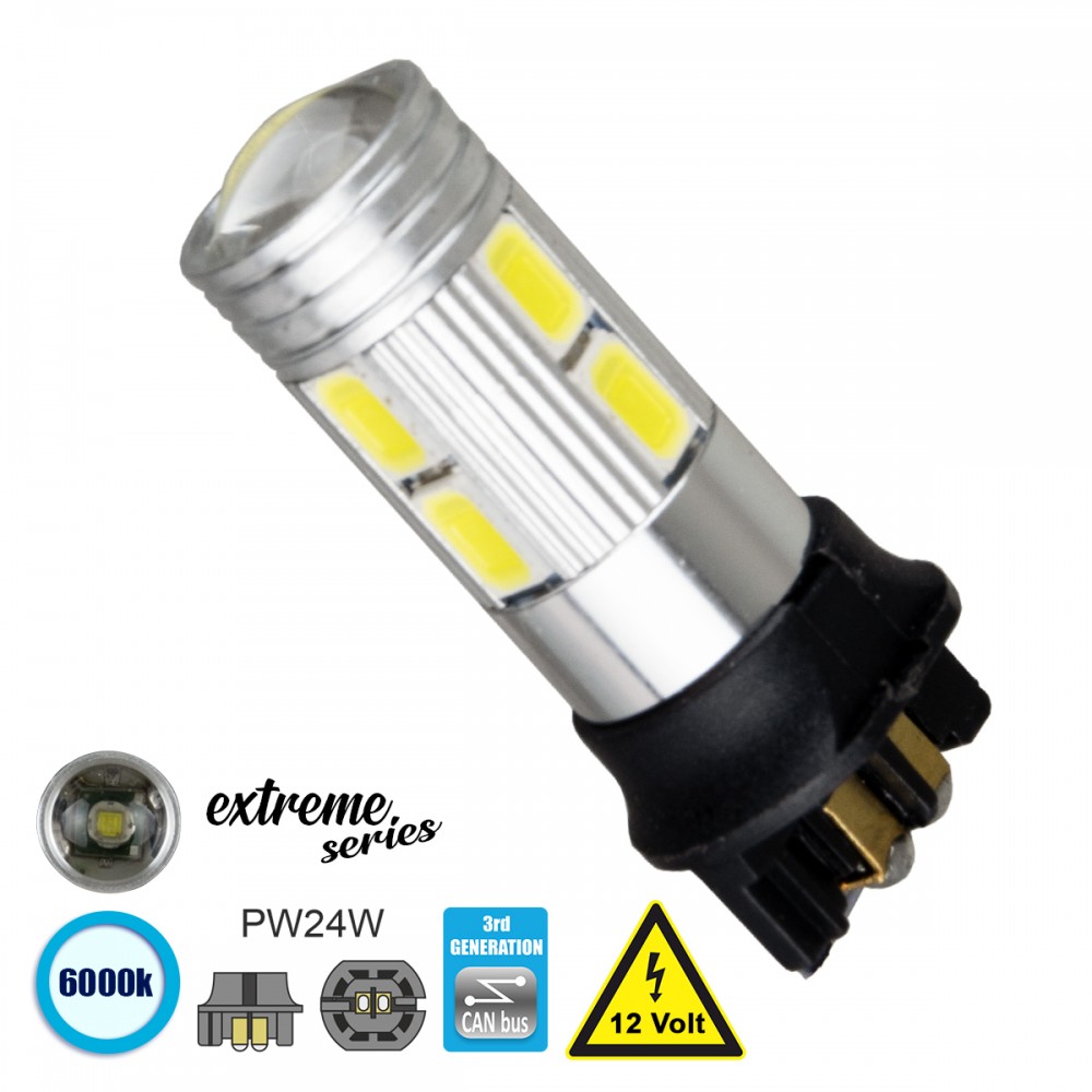 GloboStar® 81173 Λάμπα Αυτοκίνητου PW24W 3rd Generation Can-Bus Extreme Series LED 8 SMD 5630 & 1 CREE XHP35 8W 1200lm 360° DC 12V IP20 Ψυχρό Λευκό 6000K - 81173 Λαμπτήρας LED PW24W Can Bus με 8 SMD 5630 Samsung Chip +3 Watt Ψυχρό Λευκό GloboStar 81173