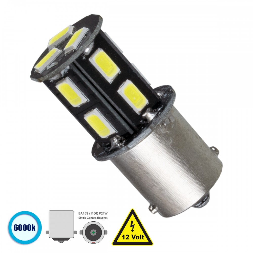 GloboStar® 81206 Λάμπα Αυτοκίνητου 1156 - BA15S - P21W LED 13 SMD 5630 3W 450lm 360° DC 12V IP20 Ψυχρό Λευκό 6000K - 81206 Λαμπτήρας LED 1156 13 SMD 5630 Ψυχρό Λευκό GloboStar 81206