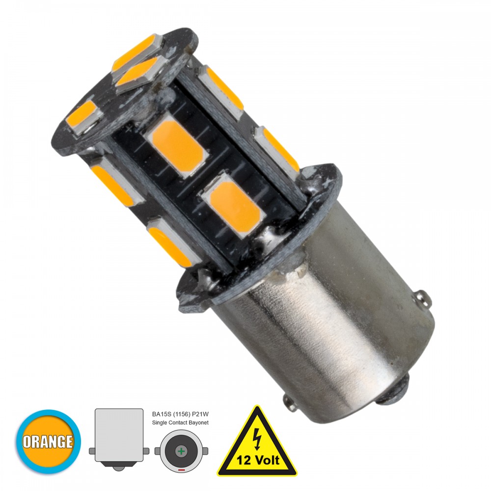 GloboStar® 81212 Λάμπα Αυτοκίνητου 1156 - BA15S - P21W LED 13 SMD 5630 3W 360lm 360° DC 12V IP20 Πορτοκαλί - 81212 Λαμπτήρας LED 1156 13 SMD 5630 Πορτοκαλί GloboStar 81212