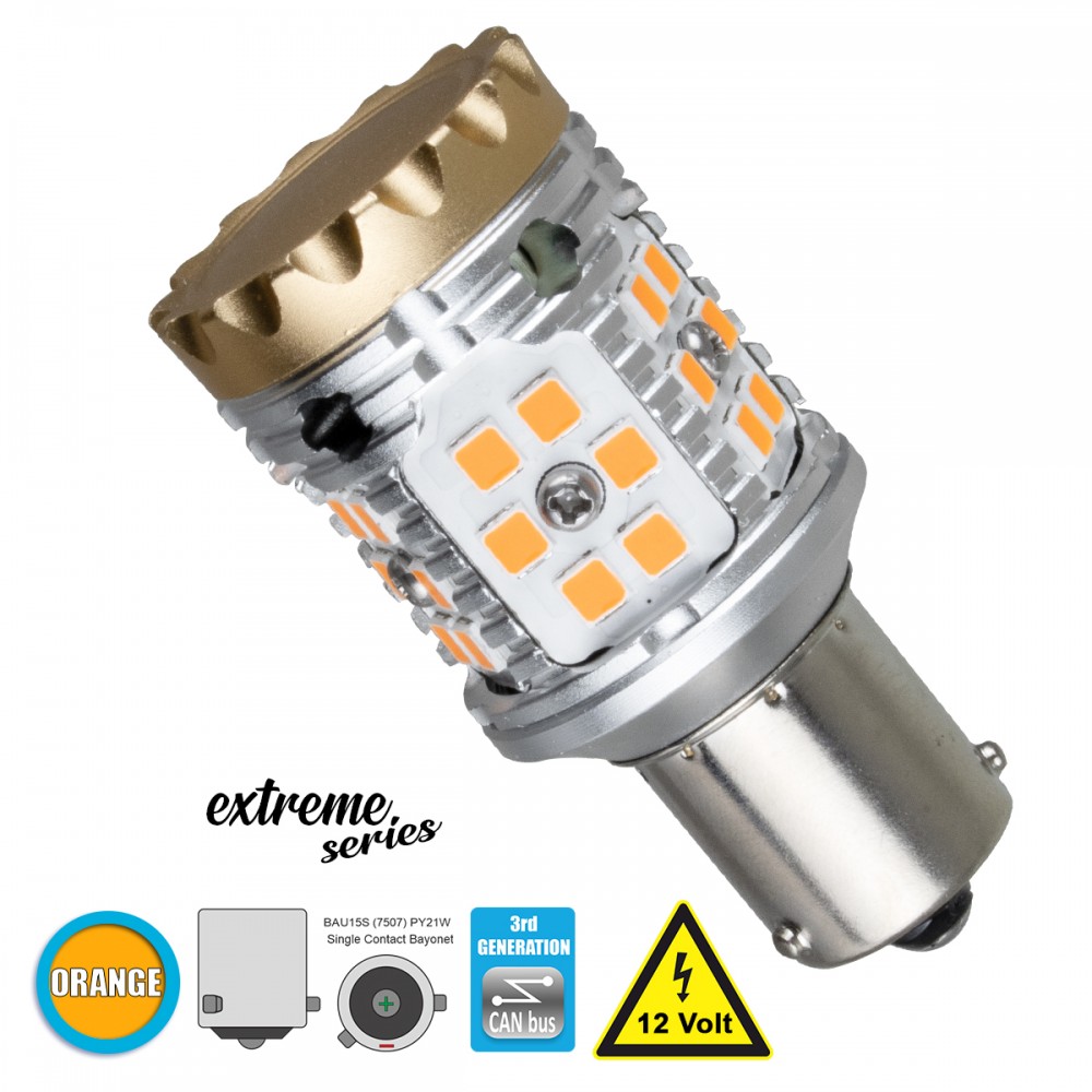 GloboStar® 81235 Λάμπα Αυτοκίνητου 1156 - BA15S - P21W 3rd Generation Can-Bus Extreme Series LED 24 SMD 3030 28W 3360lm 360° DC 12V IP20 Πορτοκαλί - 81235 Λαμπτήρας LED Extreme Series Can-Bus 3ης Γενιάς με βάση BAU15S PY21W 28W 12v Πορτοκαλί για Φλας GloboStar 81235