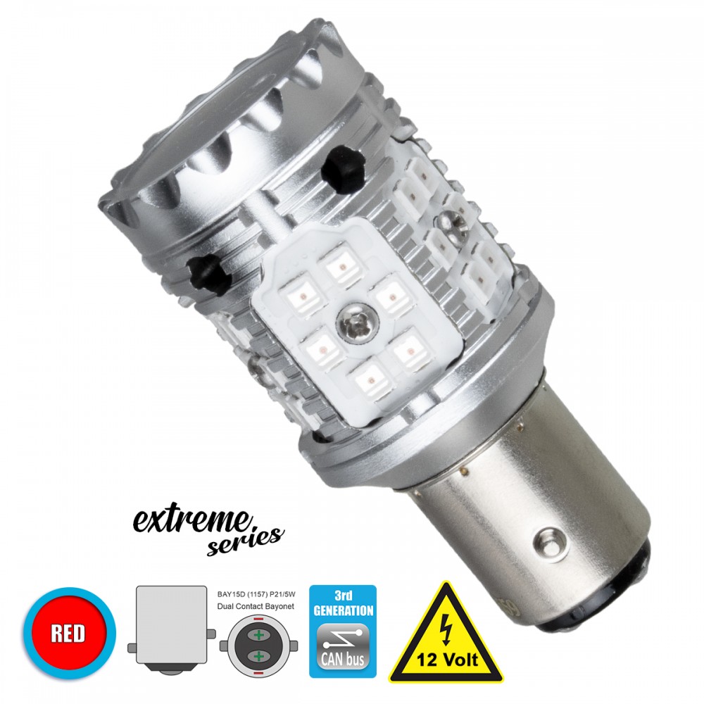GloboStar® 81237 Λάμπα Αυτοκίνητου 1157 - BAY15D - P21/5W 3rd Generation Can-Bus Extreme Series LED 24 SMD 3030 28W 3360lm 360° DC 12V IP20 Κόκκινο - 81237 Λαμπτήρας LED Extreme Series Can-Bus 3ης Γενιάς με βάση 1157 15W 12v Κόκκινος για Πορείας Στοπ GloboStar 81237