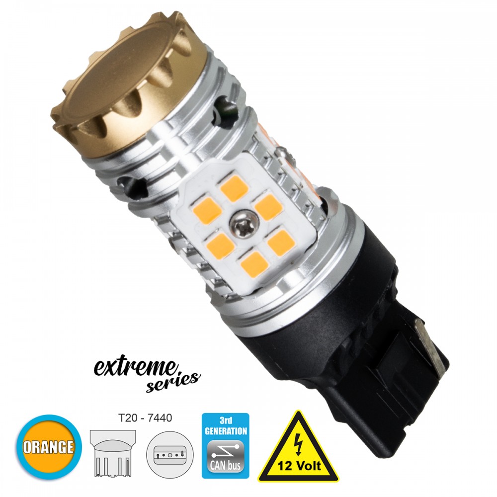 GloboStar® 81150 Λάμπα Αυτοκίνητου T20 - 7440 - W21W 3rd Generation Can-Bus Extreme Series LED 30 SMD 3030 24W 2880lm 360° DC 12V IP20 Πορτοκαλί - 81150 Λαμπτήρας LED Extreme Series Can-Bus 3ης Γενιάς με βάση T20 7440 24W 12v Πορτοκαλί για Φλας GloboStar 81150