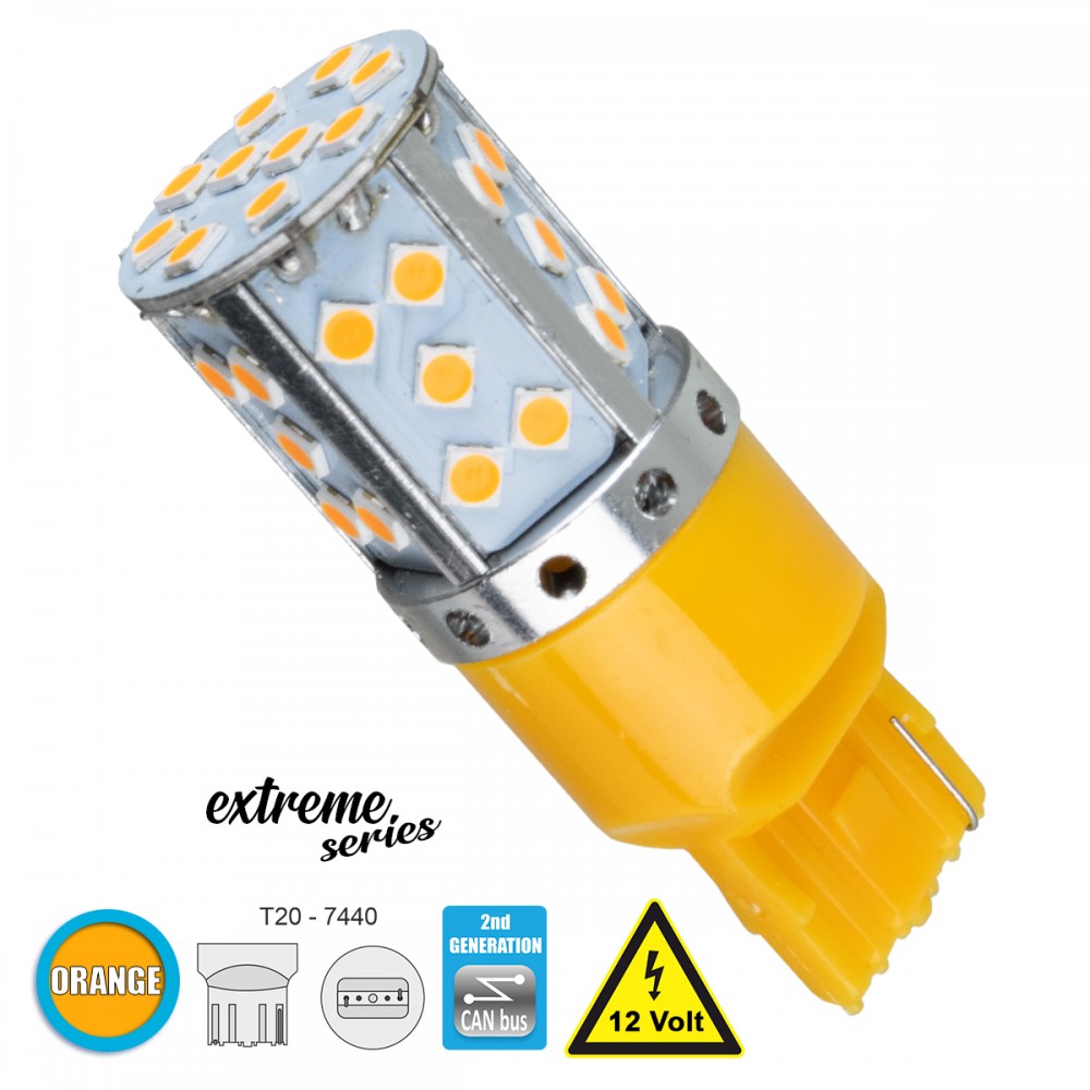 GloboStar® 81154 Λάμπα Αυτοκίνητου T20 - 7440 - W21W 2rd Generation Can-Bus Extreme Series LED 35 SMD 3030 17W 2040lm 360° DC 12V IP20 Πορτοκαλί - 81154 Λαμπτήρας LED Extreme Series Can-Bus 2ης Γενιάς με βάση T20 7440 17W 12v Πορτοκαλί για Φλας GloboStar 81154