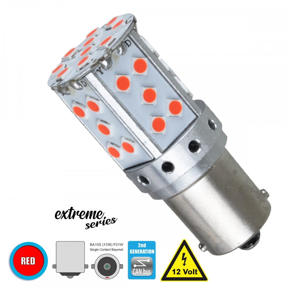 GloboStar® 81240 Λάμπα Αυτοκίνητου 1156 - BA15S - P21W 2nd Generation Can-Bus Extreme Series LED 35 SMD 3030 17W 2040lm 360° DC 12V IP20 Κόκκινο - 81240 Λαμπτήρας LED Extreme Series Can-Bus 2ης Γενιάς με βάση 1156 22W 12v Κόκκινος για Στοπ GloboStar 81240