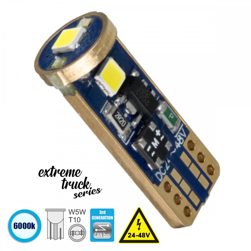GloboStar® 81118 Λάμπα Αυτοκίνητου T10 W5W 3rd Generation Can-Bus Extreme Truck Series LED 3 SMD 3030 3W 423lm 360° DC 12V IP20 Ψυχρό Λευκό 6000K - 81118 Λαμπτήρας LED T10 Extreme Truck Series Can-Bus 3ης Γενιάς 3w 24-48v Ψυχρό Λευκό 6000k GloboStar 81118