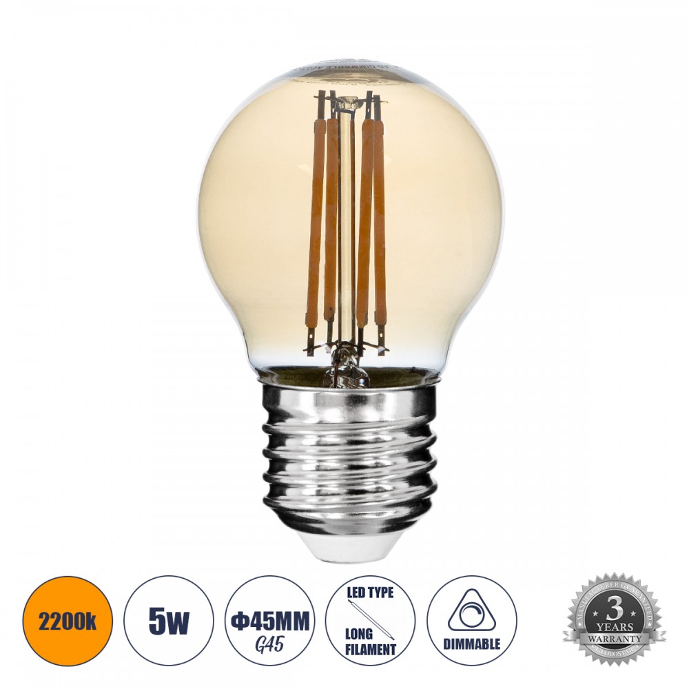 GloboStar® 99035 Λάμπα E27 G45 Γλομπάκι LED LONG FILAMENT 6W 630 lm 320° AC 85-265V Edison Retro με Μελί Γυαλί Ultra Θερμό Λευκό 2200 K Dimmable - 99035 GloboStar® 99035 Λάμπα E27 G45 Γλομπάκι LED LONG FILAMENT 6W 630 lm 320° AC 85-265V Edison Retro με Μελί Γυαλί Ultra Θερμό Λευκό 2200 K Dimmable