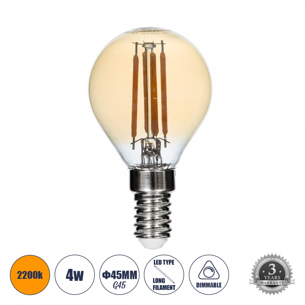 GloboStar® 99033 Λάμπα E14 G45 Γλομπάκι LED FILAMENT 4W 420 lm 320° AC 85-265V Edison Retro με Μελί Γυαλί Ultra Θερμό Λευκό 2200 K Dimmable - 99033 GloboStar® 99033 Λάμπα E14 G45 Γλομπάκι LED FILAMENT 4W 420 lm 320° AC 85-265V Edison Retro με Μελί Γυαλί Ultra Θερμό Λευκό 2200 K Dimmable