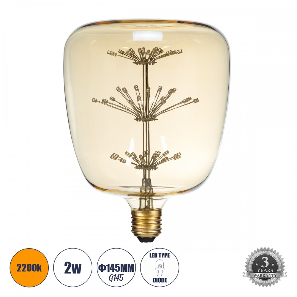 GloboStar® 99209 Λάμπα E27 BR140 MTX Barrel DIODE HP LED String 3W 300 lm 320° AC 85-265V Edison Retro με Μελί Γυαλί Ultra Θερμό Λευκό 2200 K - 99209 GloboStar® 99209 Λάμπα E27 BR140 MTX Barrel DIODE HP LED String 3W 300 lm 320° AC 85-265V Edison Retro με Μελί Γυαλί Ultra Θερμό Λευκό 2200 K
