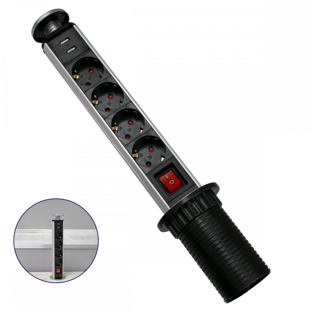 GloboStar® 79631 Χωνευτό Πτυσσόμενο Πολύμπριζο με 4 Πρίζες Ασφαλείας EU Σούκο AC 230V Max 4000W & 2 Εξόδους USB DC 5V Max 3A 18W & Ενσωματωμένο Διακόπτη Οn/Off - 79631 GloboStar® 79631 Χωνευτό Πτυσσόμενο Πολύμπριζο με 4 Πρίζες Ασφαλείας EU Σούκο AC 230V Max 4000W & 2 Εξόδους USB DC 5V Max 3A 18W & Ενσωματωμένο Διακόπτη Οn/Off