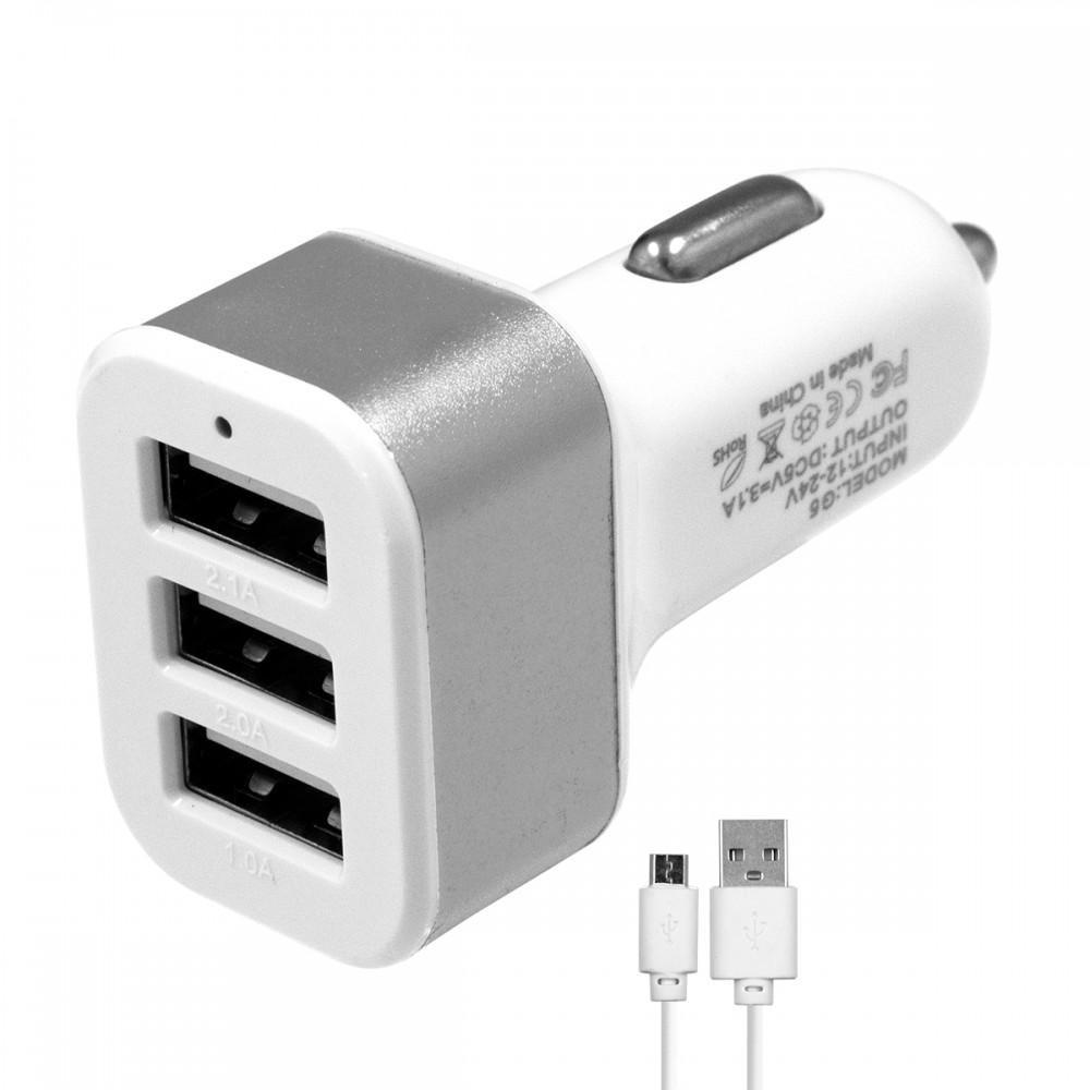 Globostar® 79501 Ασημί Φορτιστής Αυτοκινήτου DC 12-24V με 3 Εξόδους USB DC 5V Max 3.1A 20W και Καλώδιο USB σε Type-C - 79501 Globostar® 79501 Ασημί Φορτιστής Αυτοκινήτου DC 12-24V με 3 Εξόδους USB DC 5V Max 3.1A 20W και Καλώδιο USB σε Type-C