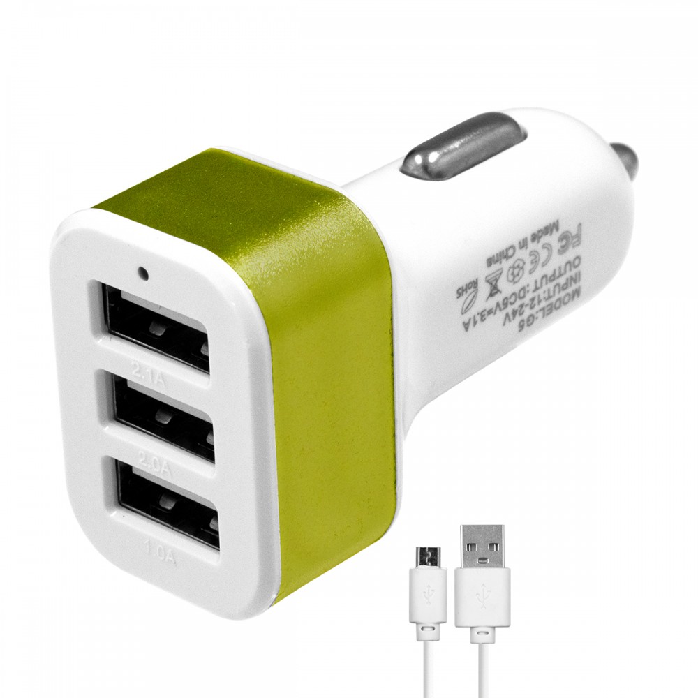 Globostar® 79502 Πράσινος Φορτιστής Αυτοκινήτου DC 12-24V με 3 Εξόδους USB DC 5V Max 3.1A 20W και Καλώδιο USB σε Type-C - 79502 Globostar® 79502 Πράσινος Φορτιστής Αυτοκινήτου DC 12-24V με 3 Εξόδους USB DC 5V Max 3.1A 20W και Καλώδιο USB σε Type-C