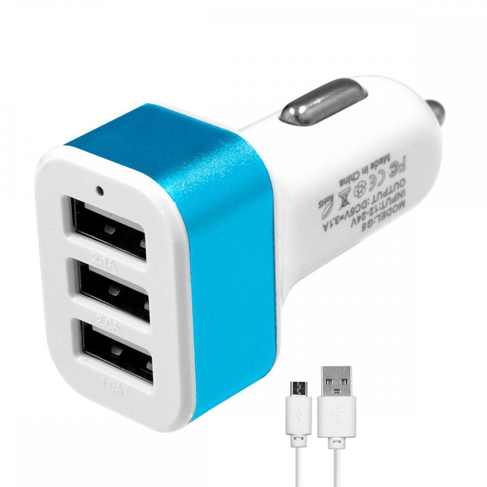 Globostar® 79503 Μπλε Φορτιστής Αυτοκινήτου DC 12-24V με 3 Εξόδους USB DC 5V Max 3.1A 20W και Καλώδιο USB σε Type-C - 79503 Globostar® 79503 Μπλε Φορτιστής Αυτοκινήτου DC 12-24V με 3 Εξόδους USB DC 5V Max 3.1A 20W και Καλώδιο USB σε Type-C