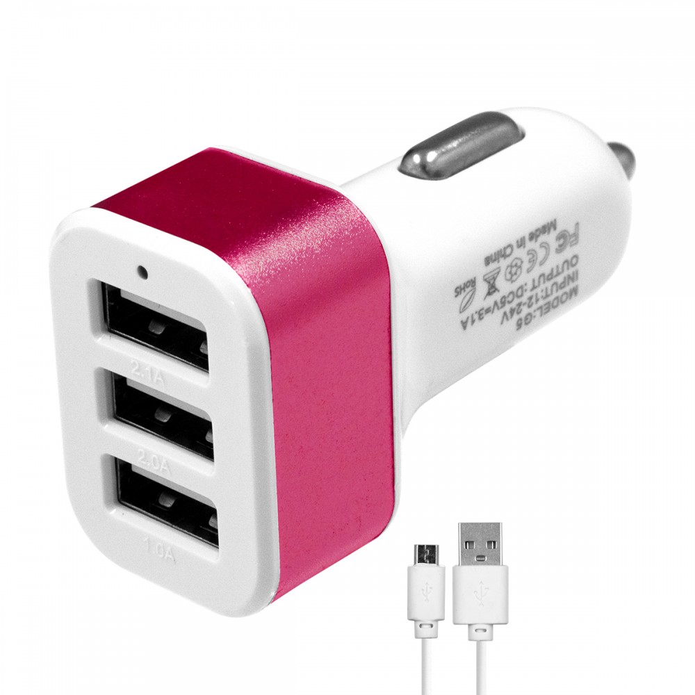 Globostar® 79504 Ροζ Φορτιστής Αυτοκινήτου DC 12-24V με 3 Εξόδους USB DC 5V Max 3.1A 20W και Καλώδιο USB σε Type-C - 79504 Globostar® 79504 Ροζ Φορτιστής Αυτοκινήτου DC 12-24V με 3 Εξόδους USB DC 5V Max 3.1A 20W και Καλώδιο USB σε Type-C
