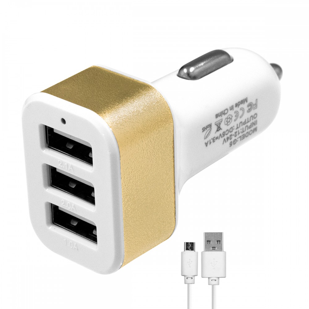 Globostar® 79505 Χρυσός Φορτιστής Αυτοκινήτου DC 12-24V με 3 Εξόδους USB DC 5V Max 3.1A 20W και Καλώδιο USB σε Type-C - 79505 Globostar® 79505 Χρυσός Φορτιστής Αυτοκινήτου DC 12-24V με 3 Εξόδους USB DC 5V Max 3.1A 20W και Καλώδιο USB σε Type-C