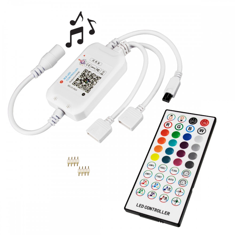 GloboStar® 73431 Ασύρματος Bluetooth LED RGB & Music Controller Sound Activated με Χειριστήριο IR & 2 Εξόδους RGB DC 5-24V Max 144W - 73431 GloboStar® 73431 Ασύρματος Bluetooth LED RGB & Music Controller Sound Activated με Χειριστήριο IR & 2 Εξόδους RGB DC 5-24V Max 144W