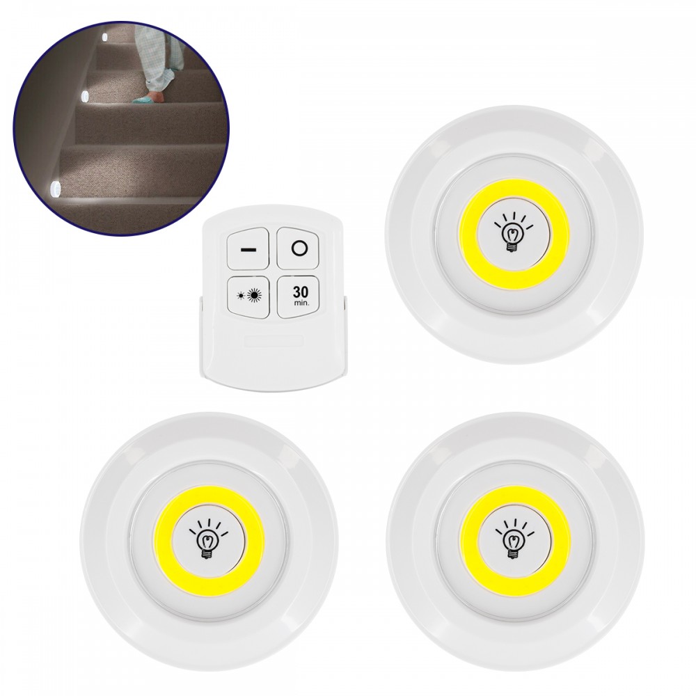GloboStar® 79044 Φωτιστικά Νυκτός Μπαταρίας LED COB 6W 600lm με Timer & Ασύρματο Χειριστήριο RF - ΣΕΤ 3 Τεμαχίων Ψυχρό Λευκό 6000K - 79044 GloboStar® 79044 Φωτιστικά Νυκτός Μπαταρίας LED COB 6W 600lm με Timer & Ασύρματο Χειριστήριο RF - ΣΕΤ 3 Τεμαχίων Ψυχρό Λευκό 6000K