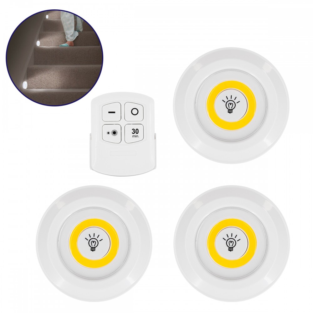 GloboStar® 79045 Φωτιστικά Νυκτός Μπαταρίας LED COB 6W 600lm με Timer & Ασύρματο Χειριστήριο RF - ΣΕΤ 3 Τεμαχίων Θερμό Λευκό 3000K - 79045 GloboStar® 79045 Φωτιστικά Νυκτός Μπαταρίας LED COB 6W 600lm με Timer & Ασύρματο Χειριστήριο RF - ΣΕΤ 3 Τεμαχίων Θερμό Λευκό 3000K