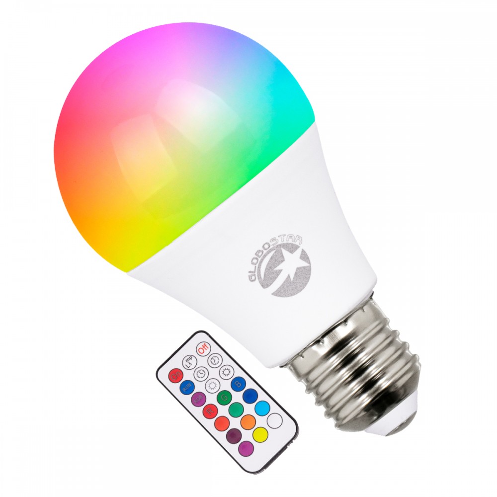 GloboStar® 76069 Λάμπα E27 A60 LED 5W 430lm 260° AC 85-265V Γλόμπος με Ασύρματο Χειριστήριο IR RGB & Θερμό Λευκό 3000K Dimmable - 76069 GloboStar® 76069 Λάμπα E27 A60 LED 5W 430lm 260° AC 85-265V Γλόμπος με Ασύρματο Χειριστήριο IR RGB & Θερμό Λευκό 3000K Dimmable - 76069