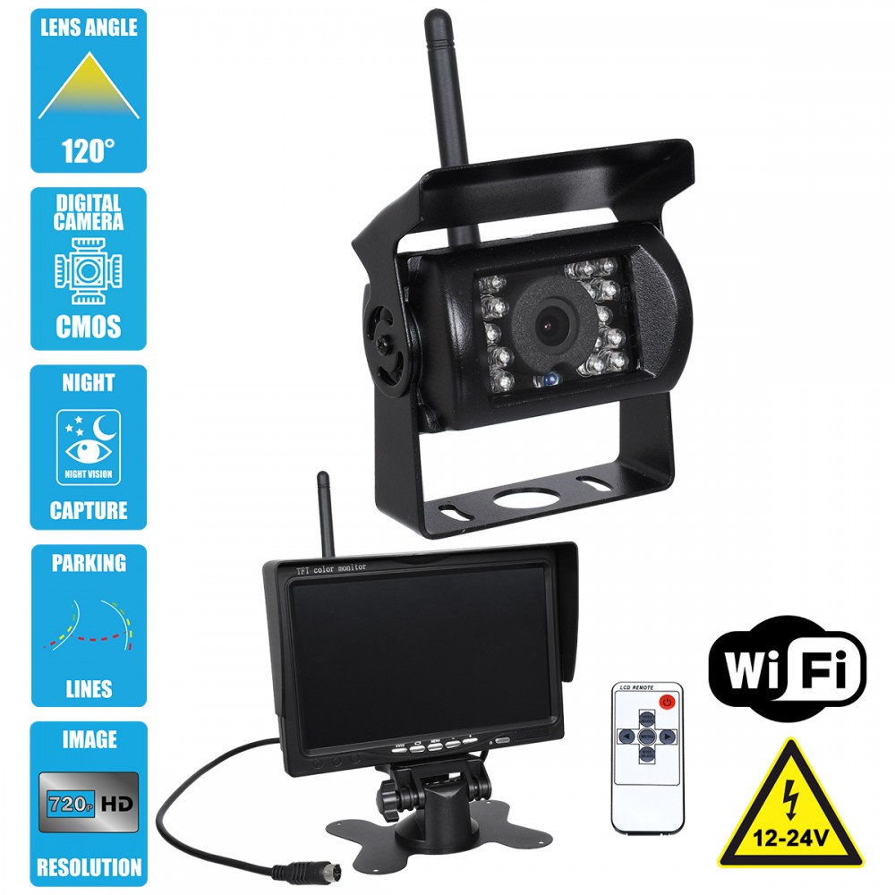 GloboStar® 86030 WiFi Έγχρωμη Κάμερα 720p CMOS HD Οπισθοπορείας Αυτοκινήτου-Φορτηγού DC 12-24V 170° με Οθόνη 7 DC 12-24V Night Capture με Parking Lines και Ασύρματο Χειριστήριο Αδιάβροχη IP65 - 86030 GloboStar® 86030 WiFi Έγχρωμη Κάμερα 720p CMOS HD Οπισθοπορείας Αυτοκινήτου-Φορτηγού DC 12-24V 170° με Οθόνη 7 DC 12-24V Night Capture με Parking Lines και Ασύρματο Χειριστήριο Αδιάβροχη IP65 - 86030