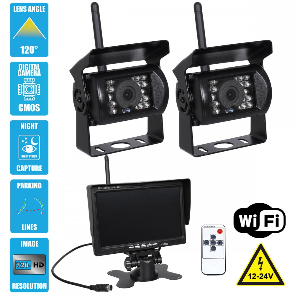 GloboStar® 86031 2 x WiFi Έγχρωμες Κάμερες 720p CMOS HD Οπισθοπορείας Αυτοκινήτου-Φορτηγού DC 12-24V 170° με Οθόνη 7 DC 12-24V Night Capture με Parking Lines και Ασύρματο Χειριστήριο Αδιάβροχη IP65 - 86031 GloboStar® 86031 2 x WiFi Έγχρωμες Κάμερες 720p CMOS HD Οπισθοπορείας Αυτοκινήτου-Φορτηγού DC 12-24V 170° με Οθόνη 7 DC 12-24V Night Capture με Parking Lines και Ασύρματο Χειριστήριο Αδιάβροχη IP65 - 86031