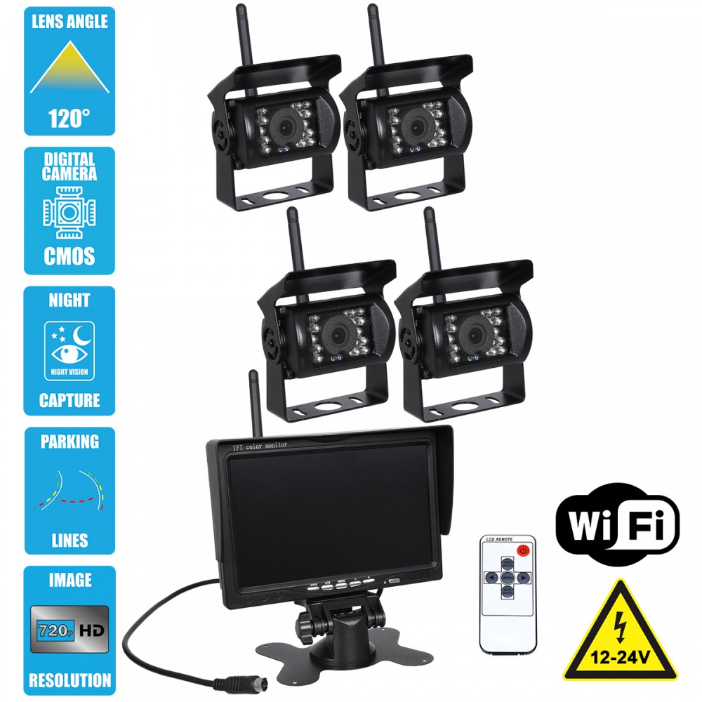GloboStar® 86032 4 x WiFi Έγχρωμες Κάμερες 720p CMOS HD Οπισθοπορείας Αυτοκινήτου-Φορτηγού DC 12-24V 170° με Οθόνη 7 DC 12-24V Night Capture με Parking Lines και Ασύρματο Χειριστήριο Αδιάβροχη IP65 - 86032 GloboStar® 86032 4 x WiFi Έγχρωμες Κάμερες 720p CMOS HD Οπισθοπορείας Αυτοκινήτου-Φορτηγού DC 12-24V 170° με Οθόνη 7 DC 12-24V Night Capture με Parking Lines και Ασύρματο Χειριστήριο Αδιάβροχη IP65 - 86032