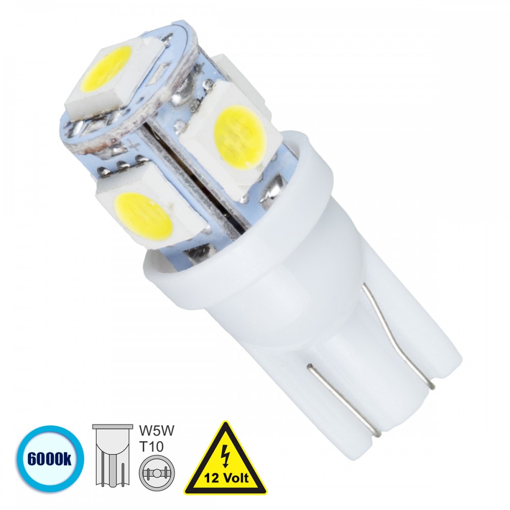 GloboStar® 81050 Λάμπα Αυτοκινήτου T10 W5W LED 5 SMD 5050 2W 300lm 360° DC 12V IP20 Ψυχρό Λευκό 6000K - 81050 GloboStar® 81050 Λάμπα Αυτοκινήτου T10 W5W LED 5 SMD 5050 2W 300lm 360° DC 12V IP20 Ψυχρό Λευκό 6000K - 81050