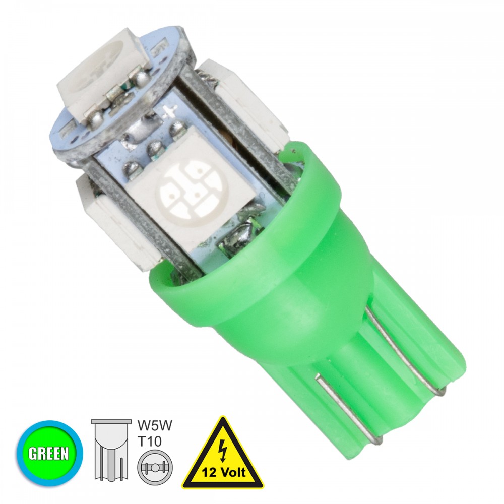 GloboStar® 81052 Λάμπα Αυτοκινήτου T10 W5W LED 5 SMD 5050 2W 240lm 360° DC 12V IP20 Πράσινο - 81052 GloboStar® 81052 Λάμπα Αυτοκινήτου T10 W5W LED 5 SMD 5050 2W 240lm 360° DC 12V IP20 Πράσινο - 81052