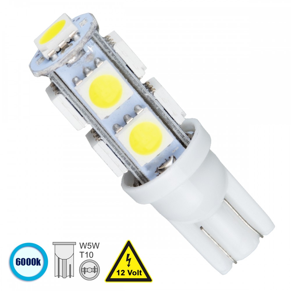 GloboStar® 81056 Λάμπα Αυτοκινήτου T10 W5W LED 9 SMD 5050 2.5W 375lm 360° DC 12V IP20 Ψυχρό Λευκό 6000K - 81056 GloboStar® 81056 Λάμπα Αυτοκινήτου T10 W5W LED 9 SMD 5050 2.5W 375lm 360° DC 12V IP20 Ψυχρό Λευκό 6000K - 81056